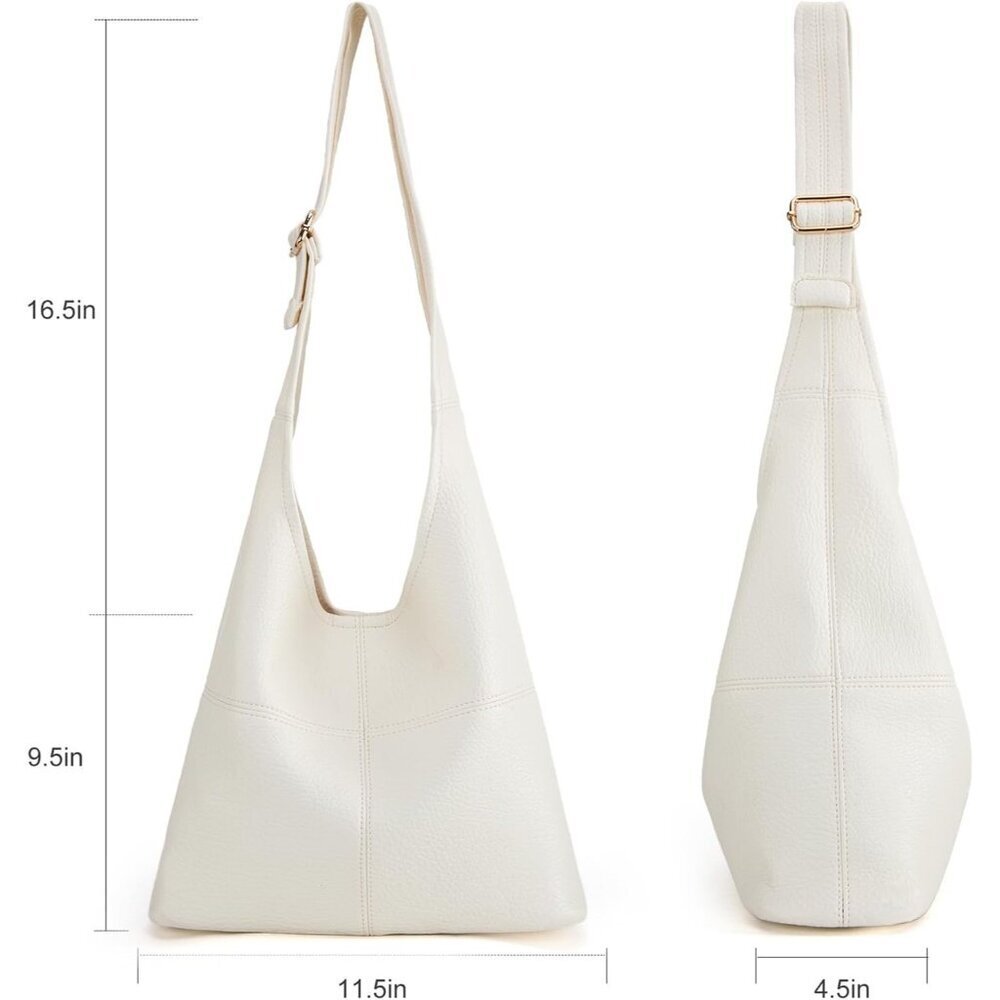 Women Beige Imported Vegan Leather Ultra Soft Foldable Shoulder Slouchy Bag - Picture 3 of 7
